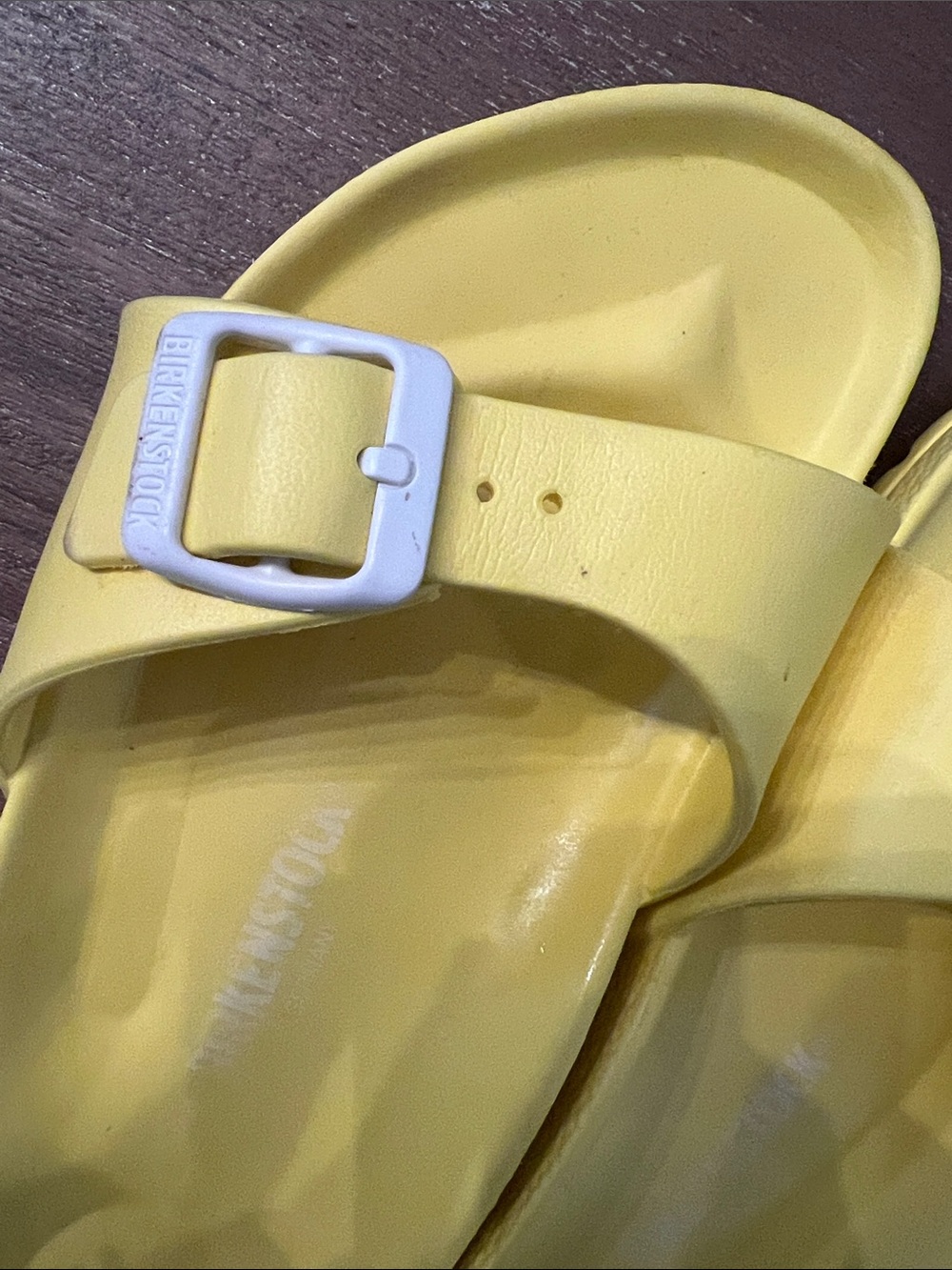 Birkenstock women’s Slide Sandals in Bright Yellow with White Buckles - Picture 5 of 11